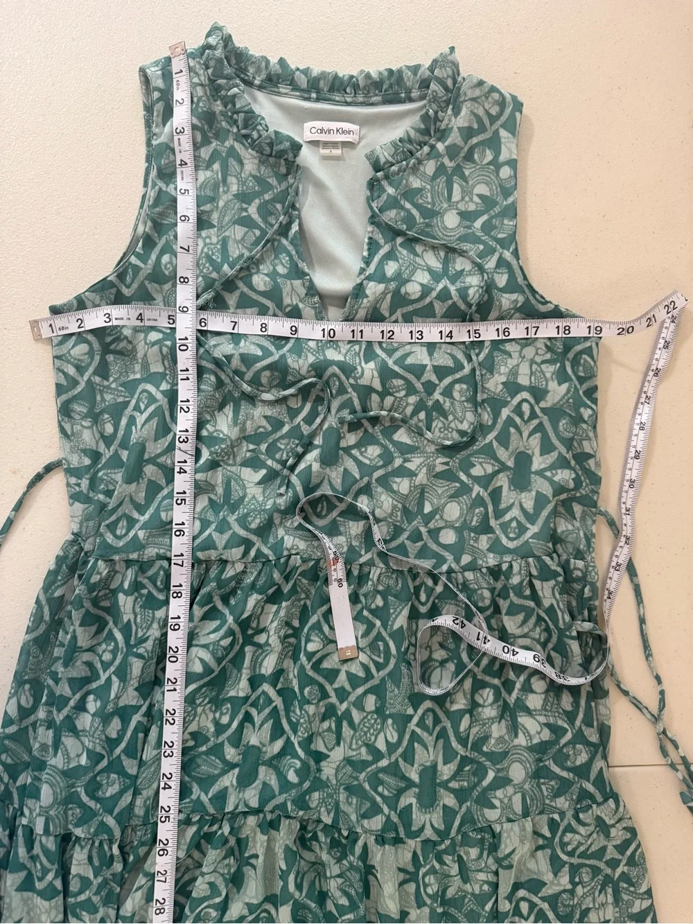 Calvin Klein Teal and White Printed Blouse - Picture 3 of 7
